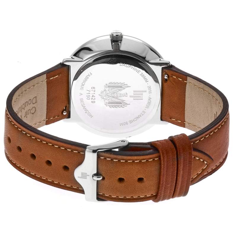 Montre LIP Dauphine homme acier bracelet cuir marron - vue 3