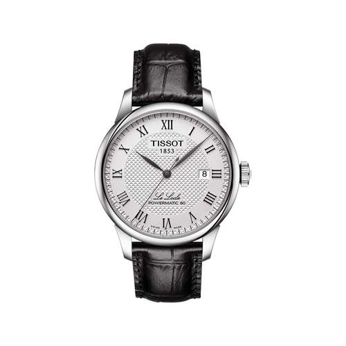 Montre TISSOT LE LOCLE POWERMATIC 80 homme automatique cadran gris bracelet cuir noir