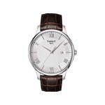 Montre TISSOT TRADITION homme cadran gris bracelet cuir marron - vue 1