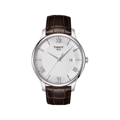 Montre TISSOT TRADITION homme cadran gris bracelet cuir marron