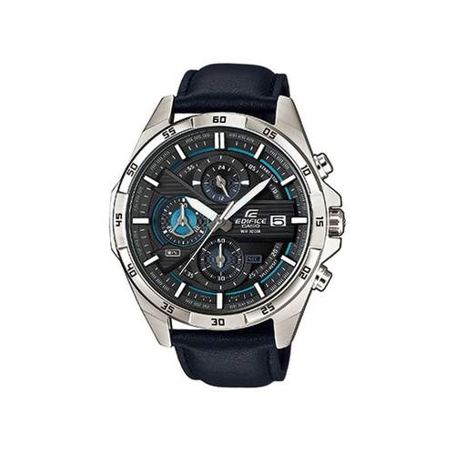 Casio herenhorloge staal leer blauw