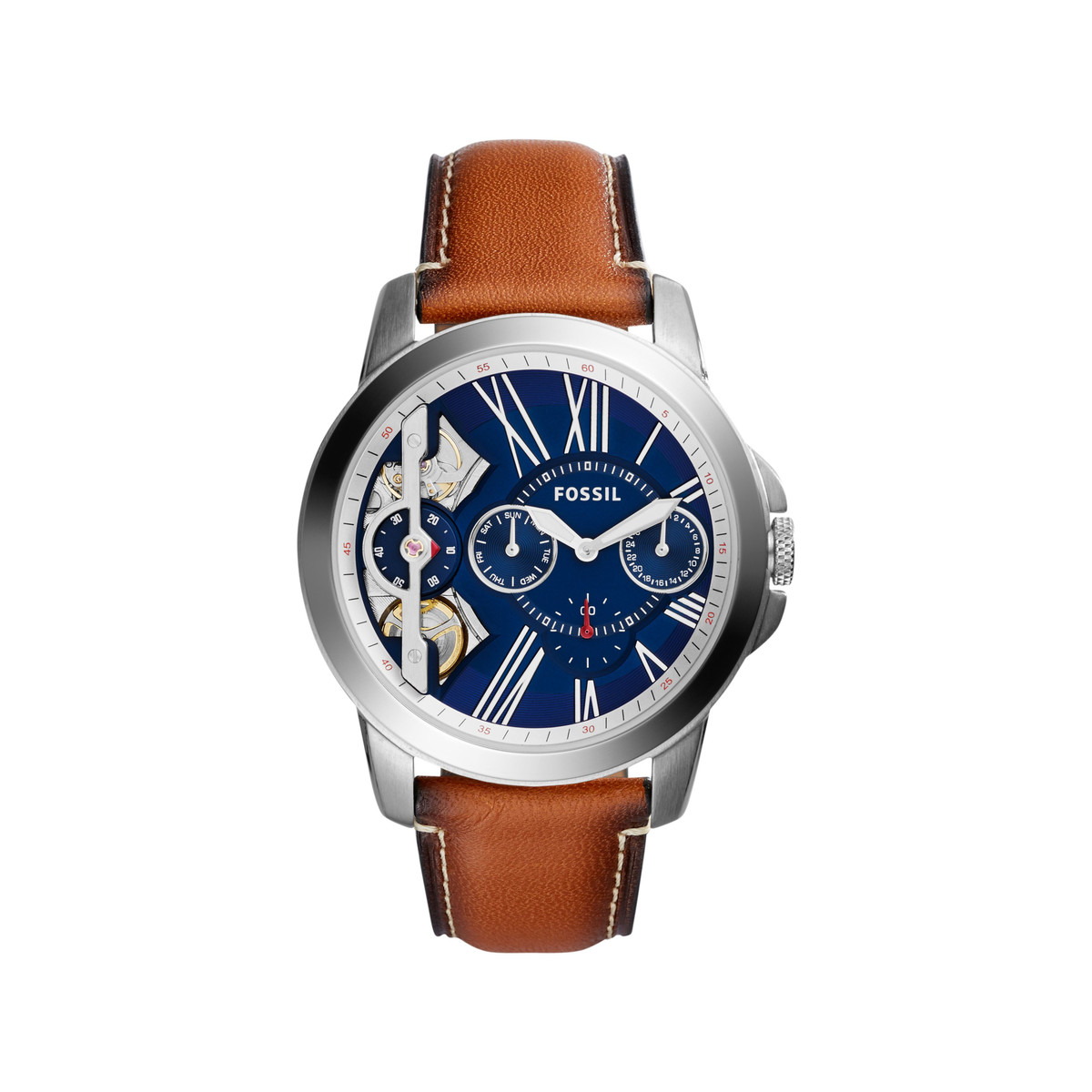 Montre Fossil homme acier cuir marron - vue V1