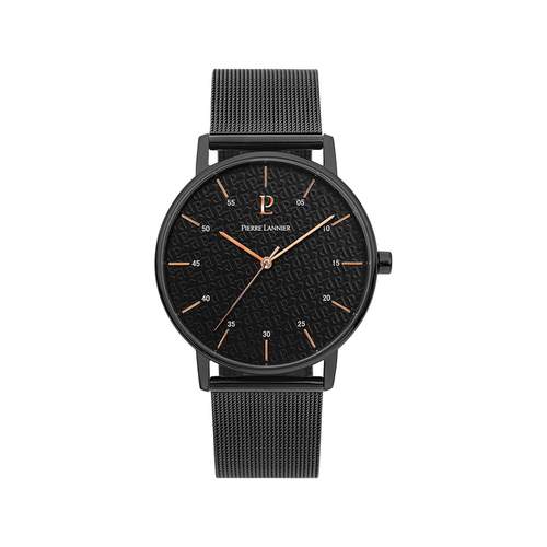 Montre Pierre Lannier homme acier noir milanais