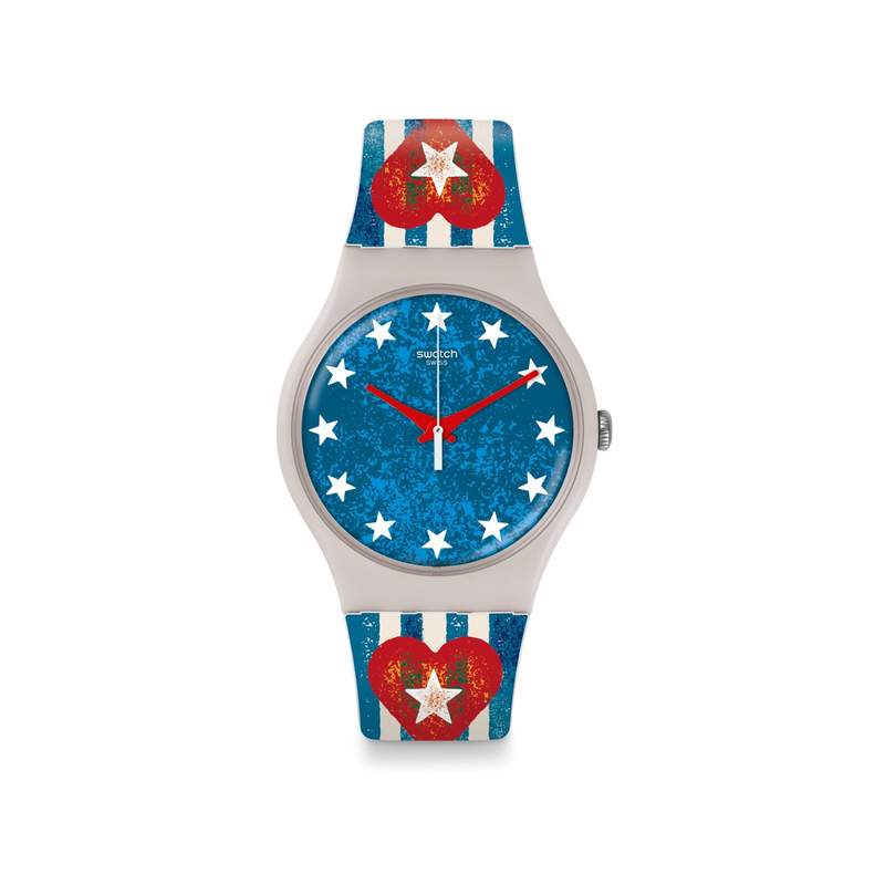Montre Swatch mixte plastique silicone bleu rouge - vue 1