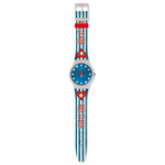 Montre Swatch mixte plastique silicone bleu rouge - vue D1