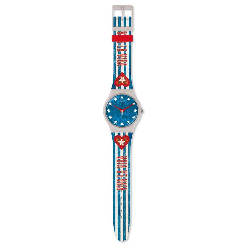 Montre Swatch mixte plastique silicone bleu rouge - vue D1