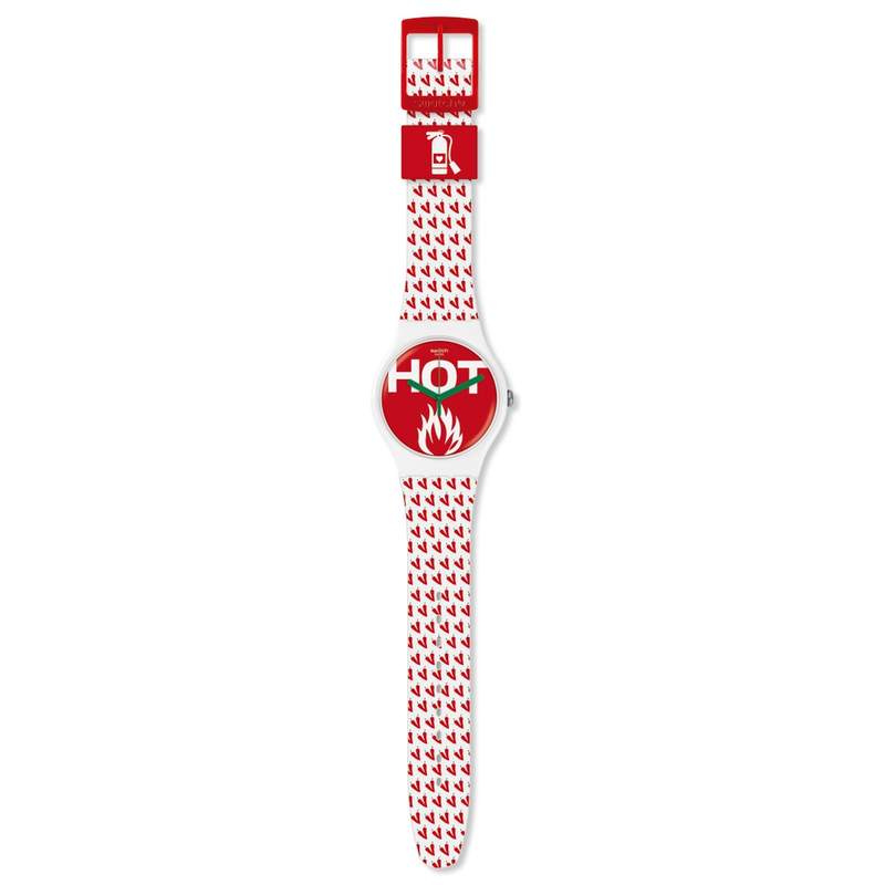 Montre Swatch mixte plastique silicone rouge blanc - vue D1