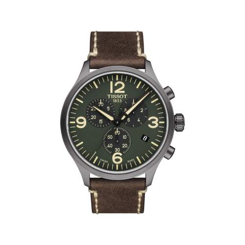 Montre Tissot homme chronographe acier cuir marron