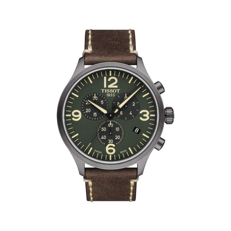 Montre Tissot homme chronographe acier cuir marron - vue 1