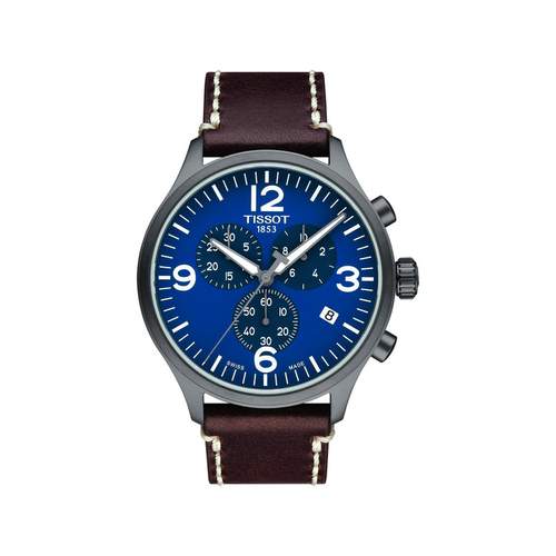 Tissot men's chronograph steel leather watch