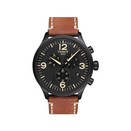 Tissot men's chronograph steel leather watch