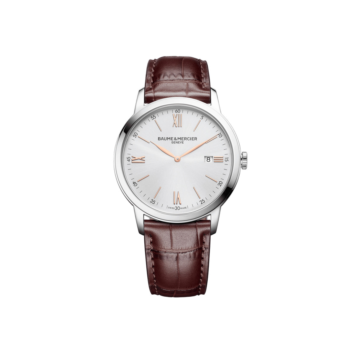 Montre Baume et Mercier homme acier cuir marron