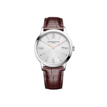 Montre Baume et Mercier homme acier cuir marron