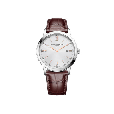 Montre Baume et Mercier homme acier cuir marron