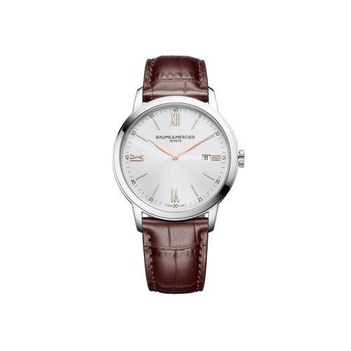 Montre Baume et Mercier homme acier cuir marron