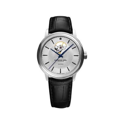 Raymond Weil Maestro herenhorloge van zwart leer en staal