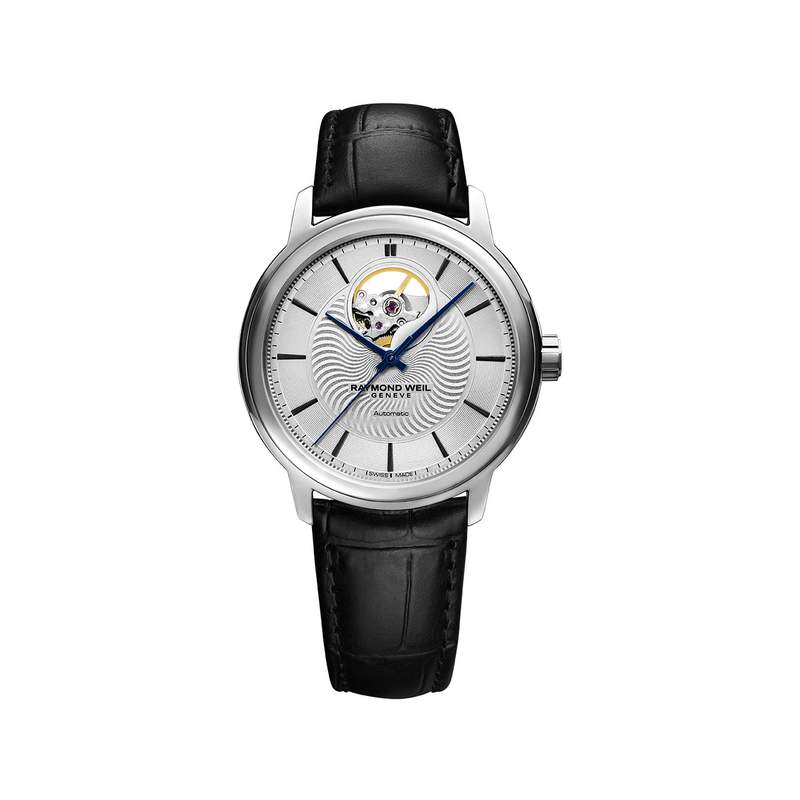 Montre Raymond Weil Maestro homme acier cuir noir - vue 1
