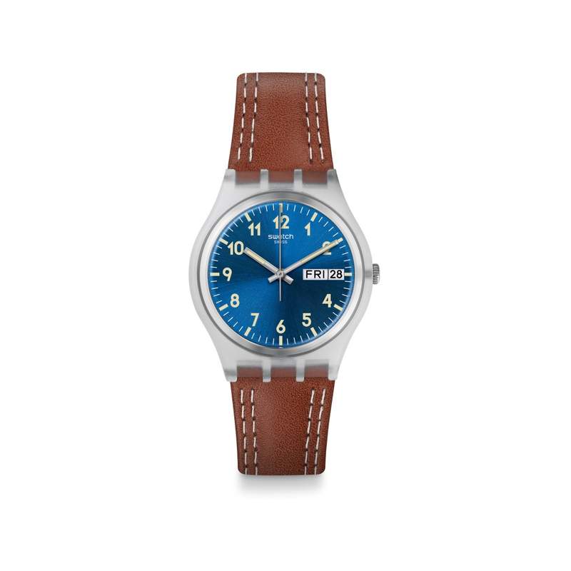 Montre Swatch homme plastique cuir marron - vue 1