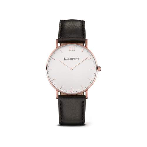 Paul Hewitt gemengd staal roze goud leer zwart horloge