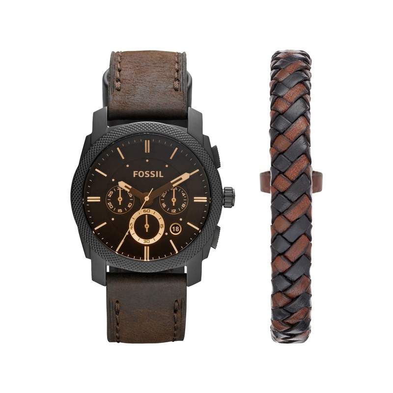 Coffret Montre Fossil homme acier cuir - vue 1