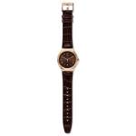 Montre Swatch homme acier doré rose cuir marron - vue D1