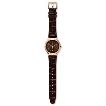 Montre Swatch homme acier doré rose cuir marron