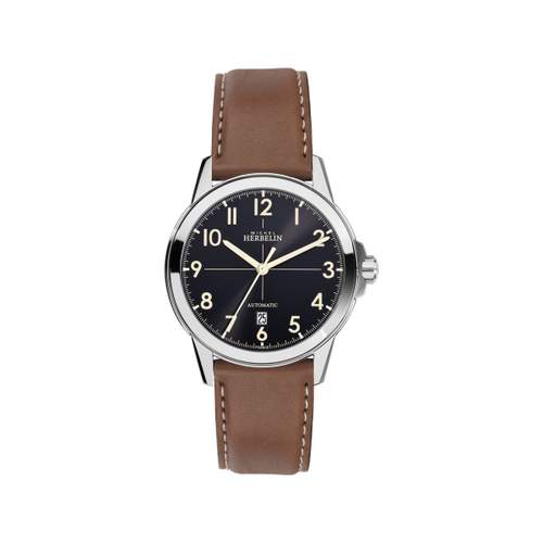 Herbelin Ambassade herenhorloge van automatisch roestvrij staal met bruine leren band