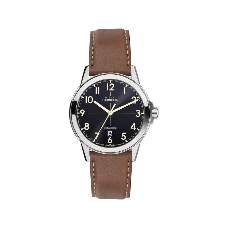 Montre Herbelin Ambassade homme automatique acier bracelet cuir marron - vue 1