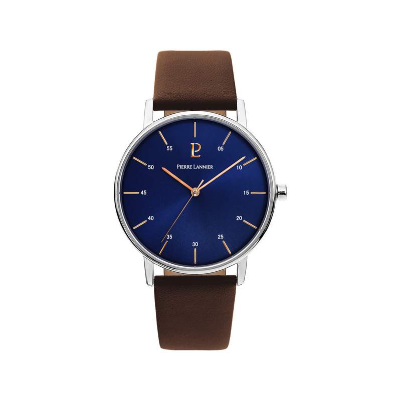 Montre Pierre Lannier homme acier cuir marron - vue 1