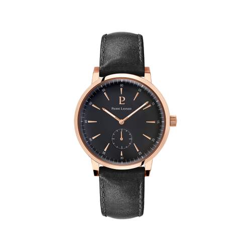 Pierre Lannier herenhorloge van roségoudkleurig staal met leren band