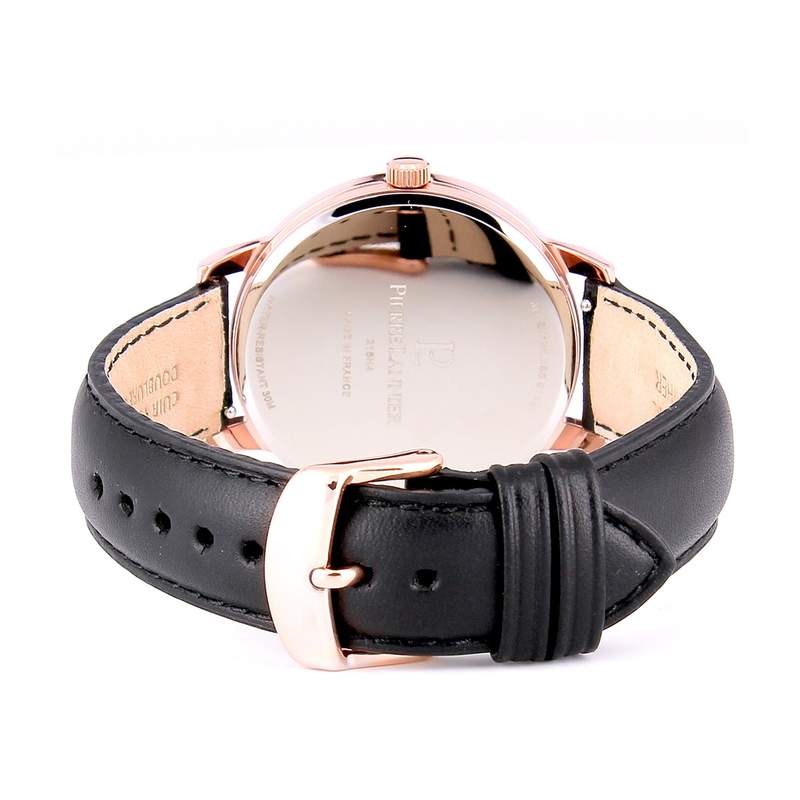 Montre Pierre Lannier homme acier doré rose cuir - vue 2