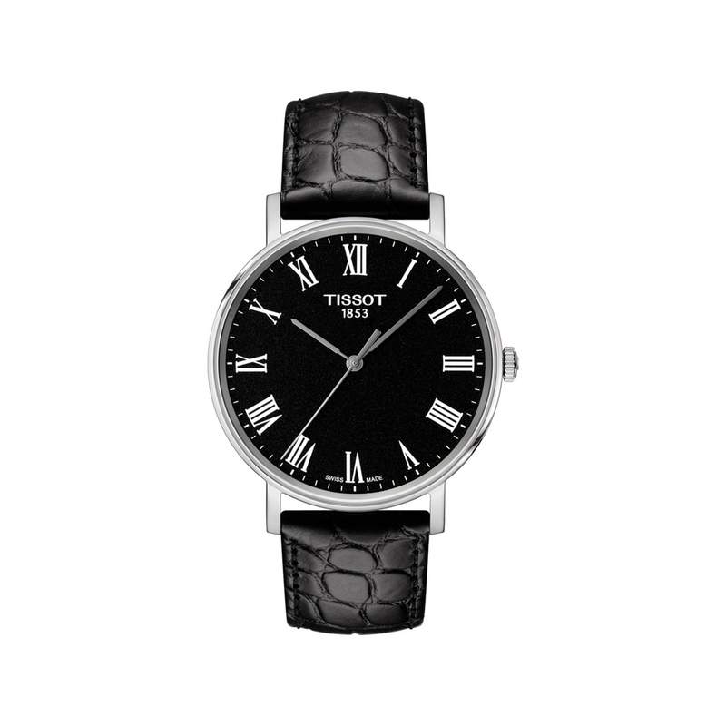 Montre Tissot homme acier cuir noir - vue 1