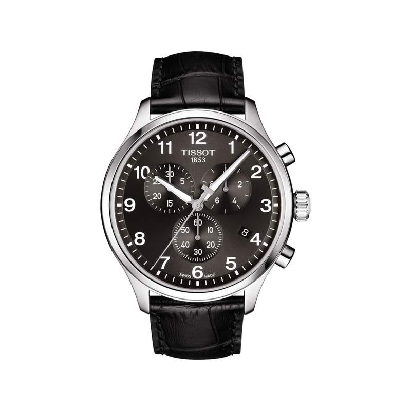 Montre Tissot homme chronographe acier cuir noir - vue 1