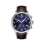 Montre TISSOT CHRONO XL CLASSIC homme cadran bleu bracelet cuir marron boitier acier - vue 1
