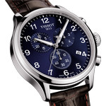 Montre TISSOT CHRONO XL CLASSIC homme cadran bleu bracelet cuir marron boitier acier - vue 3