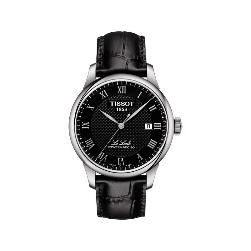 Montre TISSOT T-CLASSIC LE LOCLE POWERMATIC 80 homme automatique cadran noir bracelet cuir noir - vue 1