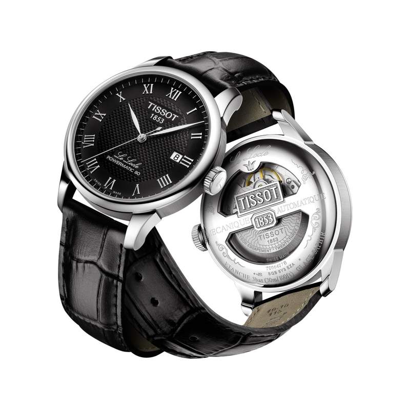 Montre TISSOT T-CLASSIC LE LOCLE POWERMATIC 80 homme automatique cadran noir bracelet cuir noir - vue D2