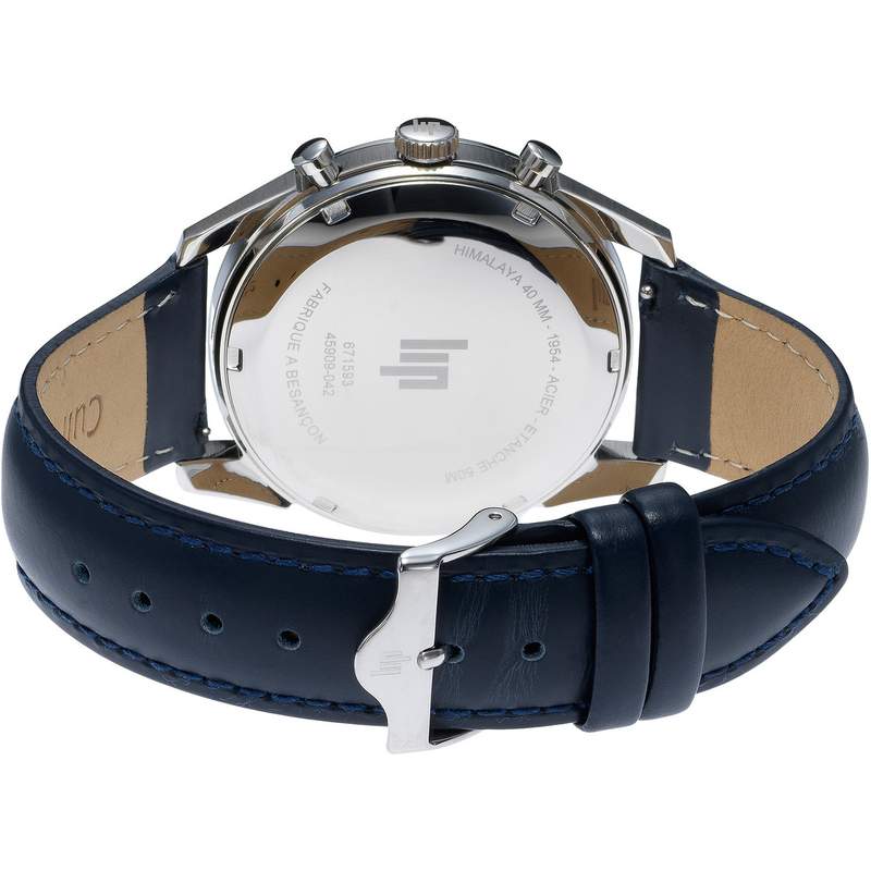 Montre Lip homme chronographe acier cuir bleu - vue 3