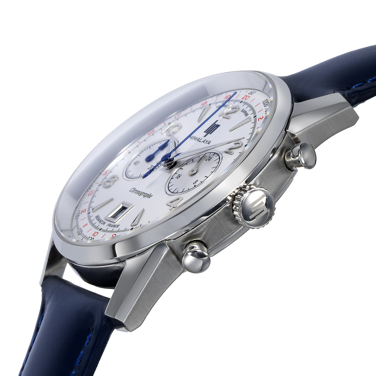 Montre Lip homme chronographe acier cuir bleu - vue D2