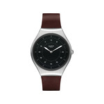 Montre Swatch mixte Skinbrushed acier cuir marron - vue 1
