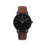 Montre Pierre Lannier homme acier noir cuir marron - vue 1