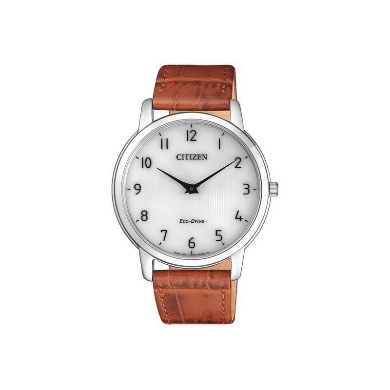 Montre Citizen homme acier cuir marron - vue 1