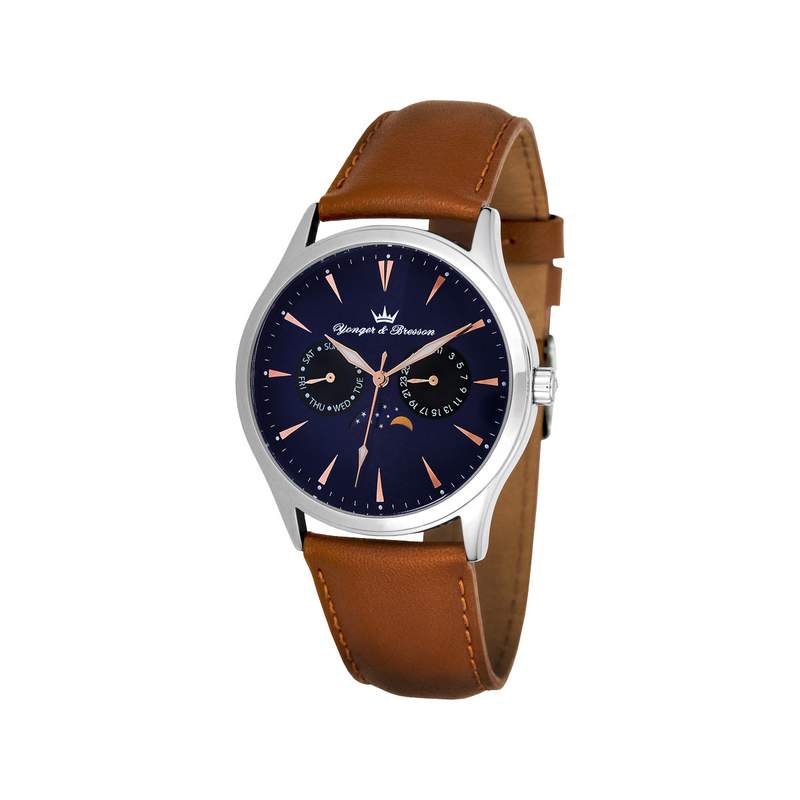 Montre Yonger et Bresson homme acier cuir marron - vue 1