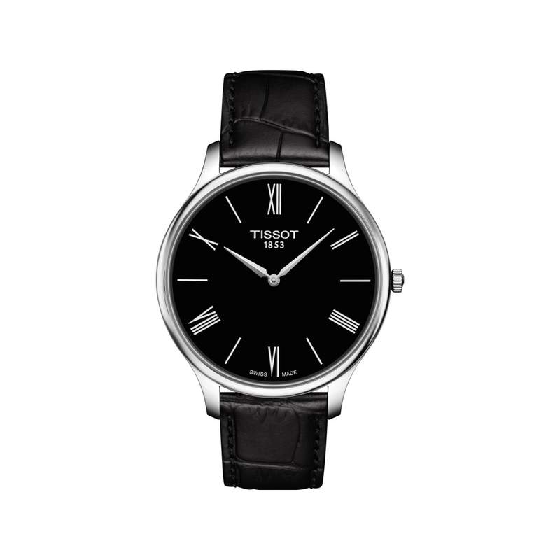Montre Tissot homme acier cuir noir - vue 1