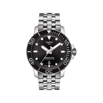 Montre TISSOT T-SPORT SEASTAR 1000 homme automatique cadran noir bracelet acier inoxydable