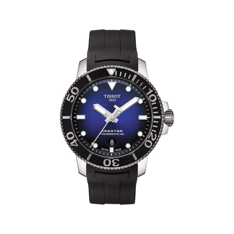 Montre TISSOT T-SPORT SEASTER 1000 homme automatique cadran bleu bracelet synthétique noir - vue 1