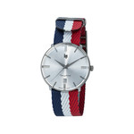 Lip Men's Watch in Steel with Blue, White, and Red Nylon Strap - View 1