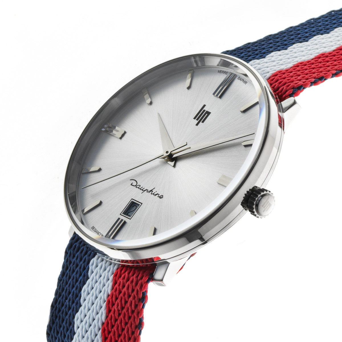 Montre Lip homme acier nylon bleu blanc rouge - vue D2