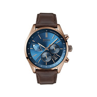 Montre Boss homme chrono acier cuir marron