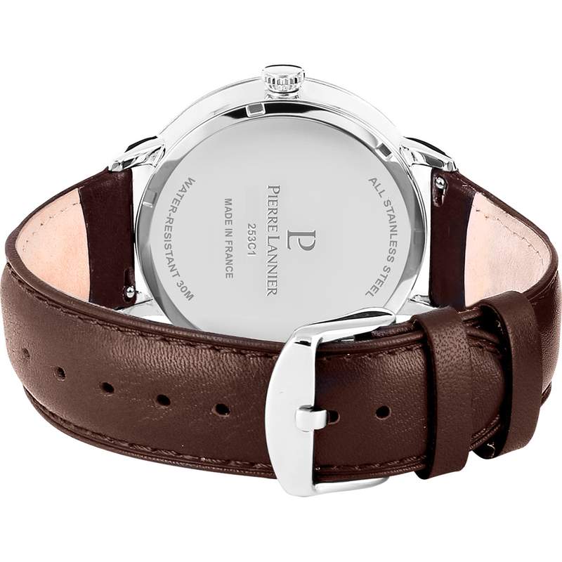 Montre Pierre Lannier homme acier cuir brun - vue 3